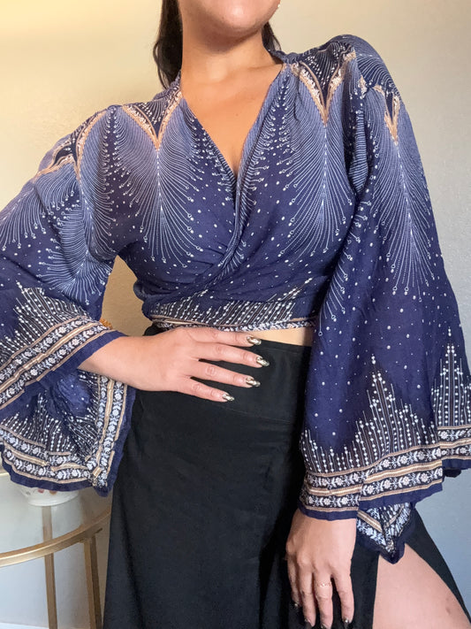 Blue Pleasant Wrap Around Top