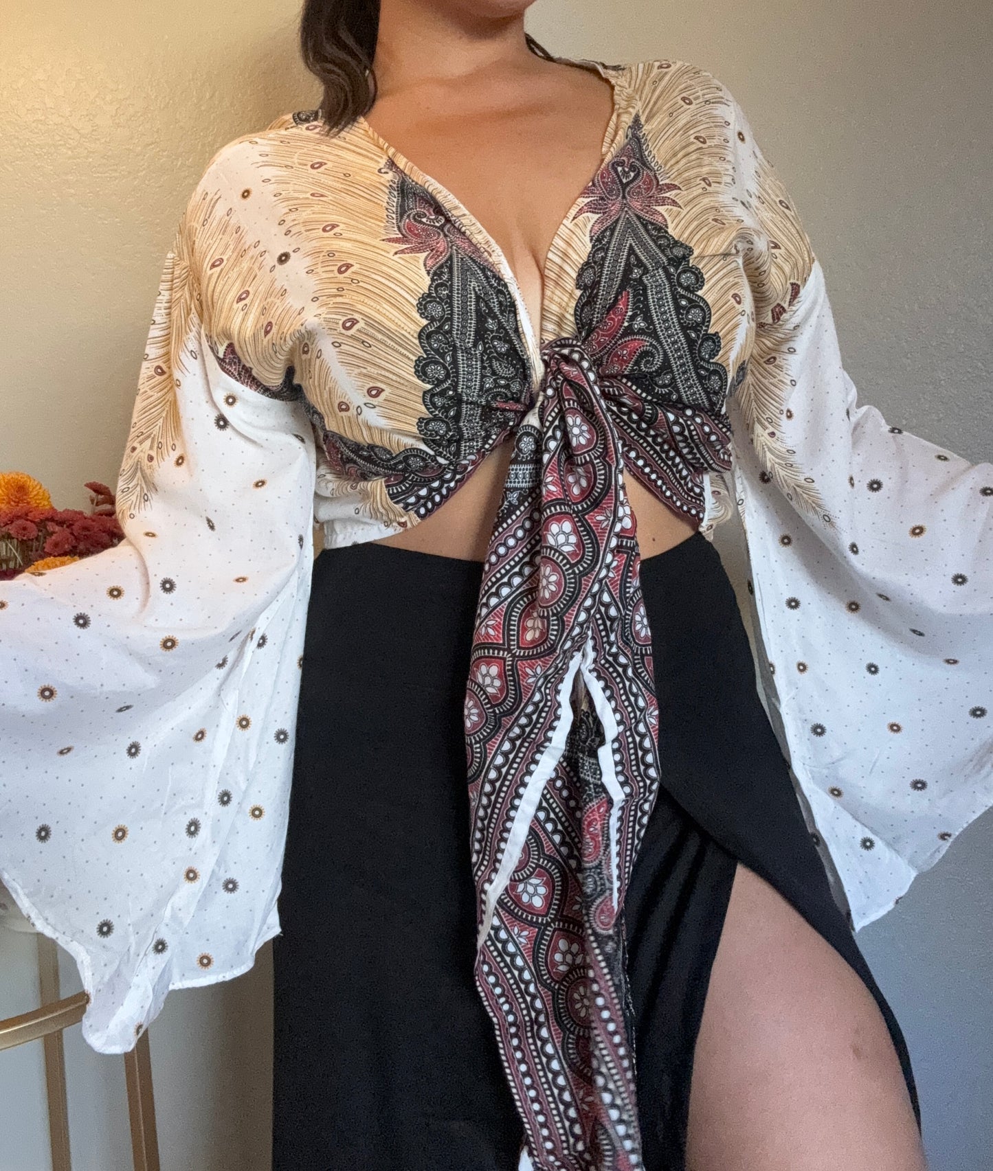 White and Gold Paradise Wrap Around Top