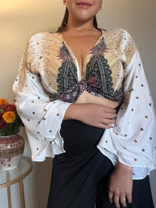 White and Gold Paradise Wrap Around Top