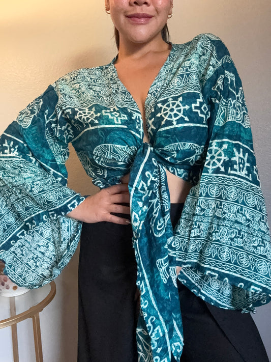 Teal Lucky Wrap Around Top