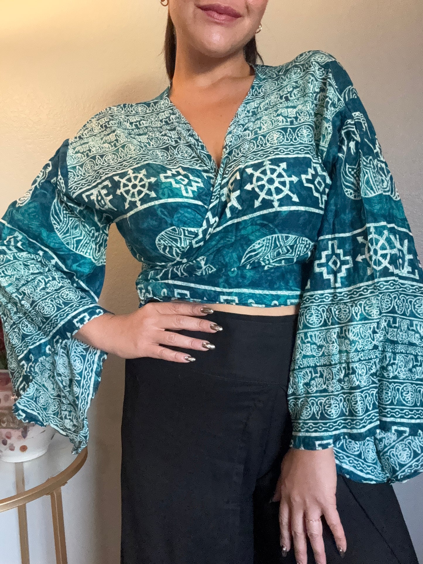 Teal Lucky Wrap Around Top