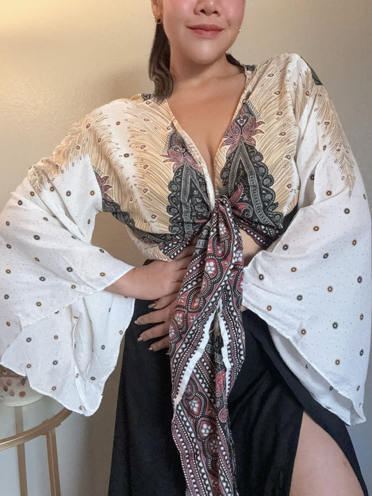 White and Gold Paradise Wrap Around Top