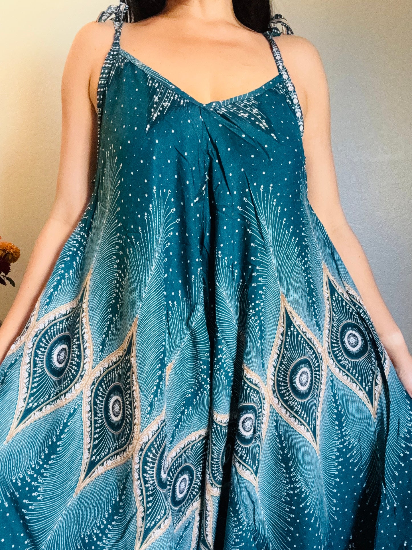 Teal Pleasant Romper with Pockets