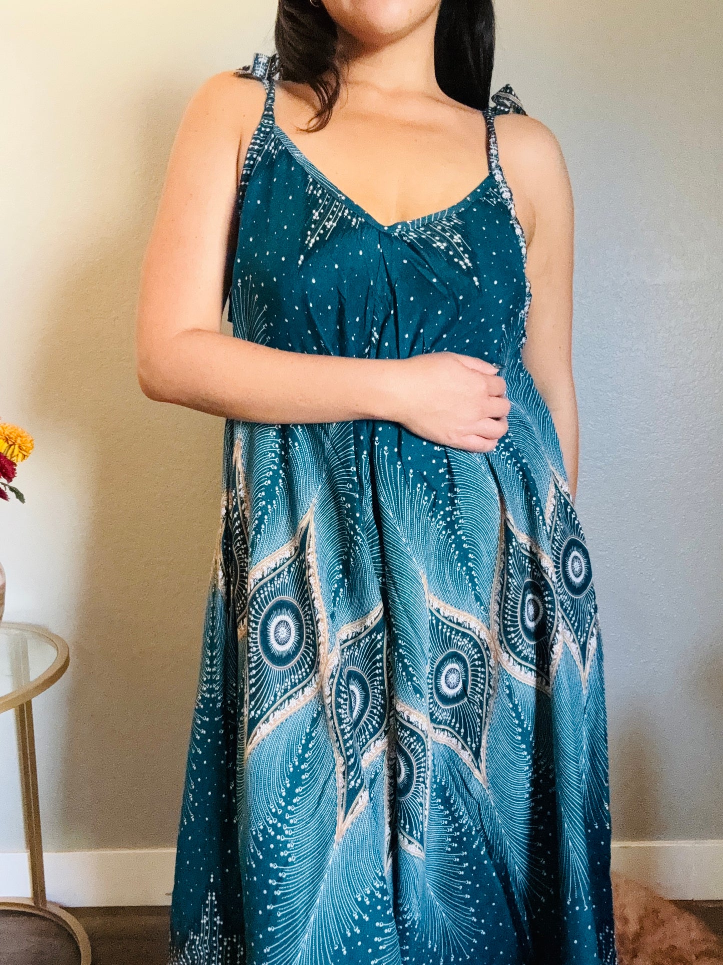 Teal Pleasant Romper with Pockets