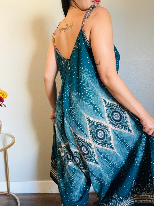 Teal Pleasant Romper with Pockets