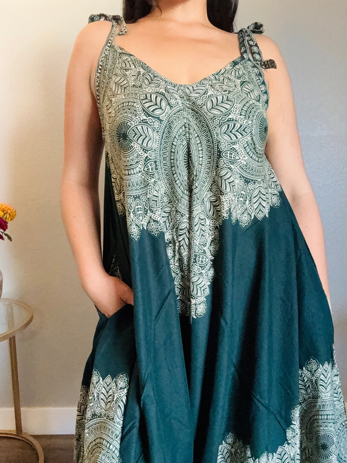 Dark Green Abundant Romper with Pockets