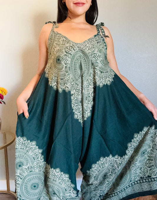 Dark Green Abundant Romper with Pockets