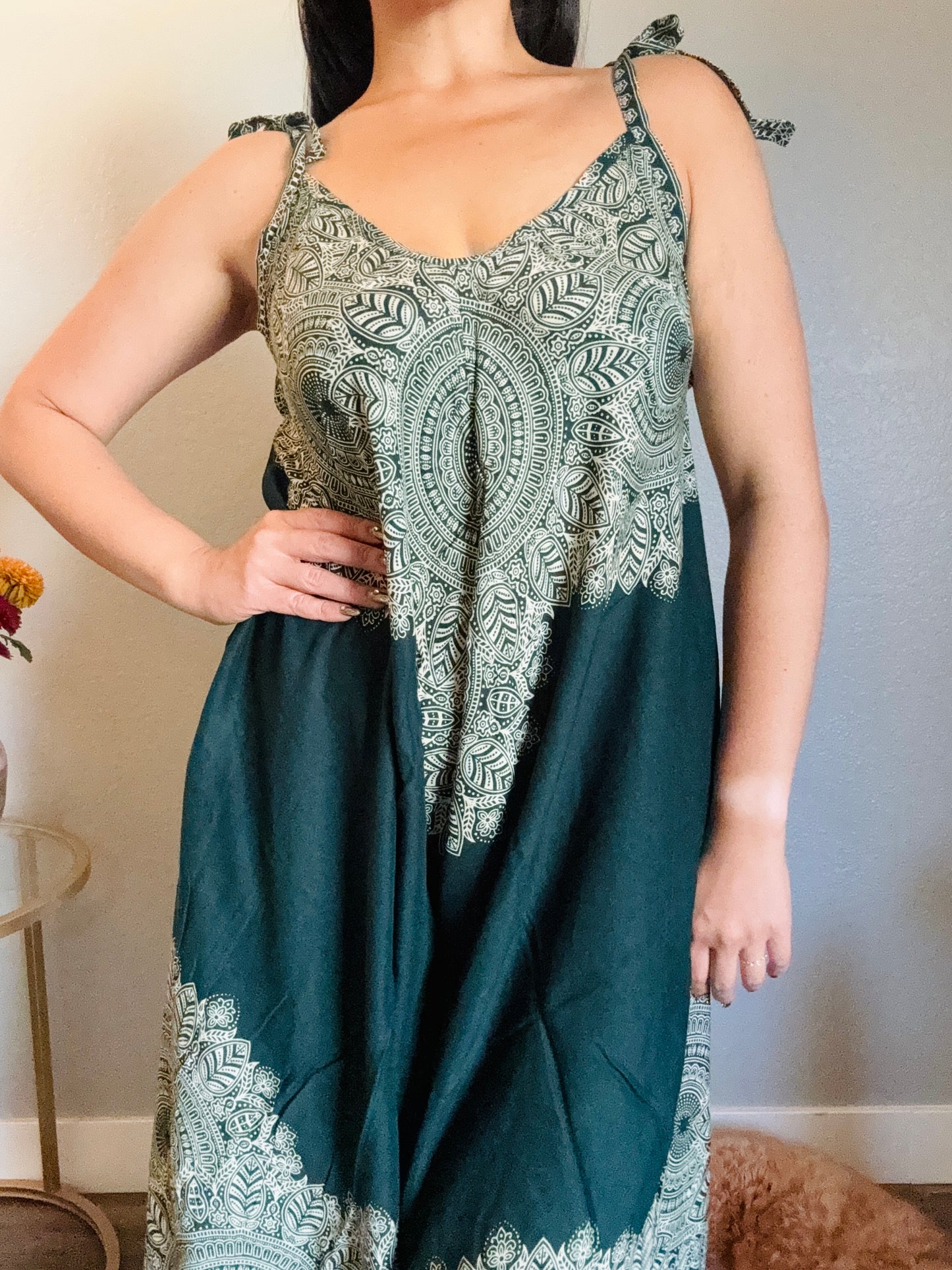 Dark Green Abundant Romper with Pockets