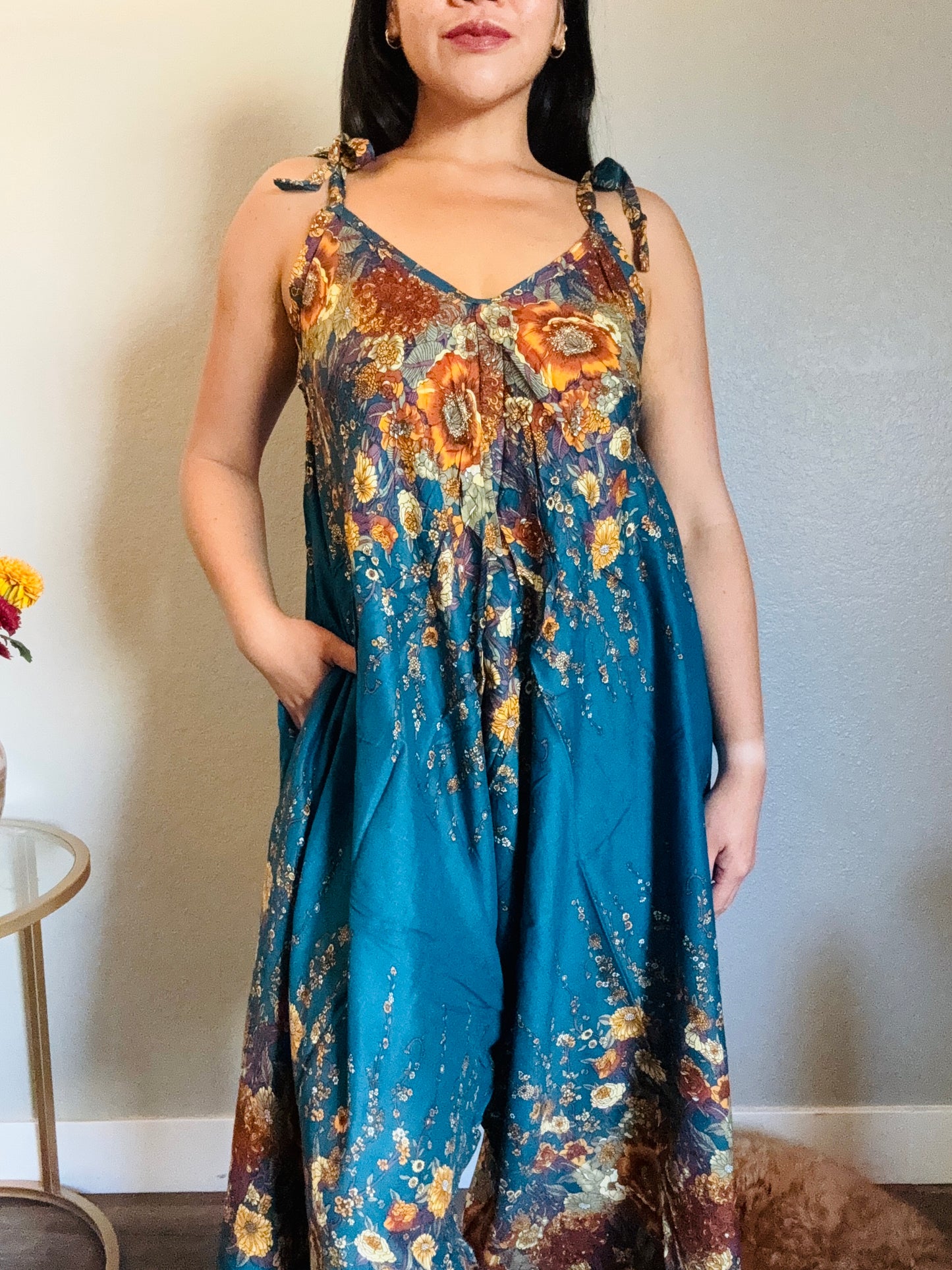 Teal Merry Romper with Pockets