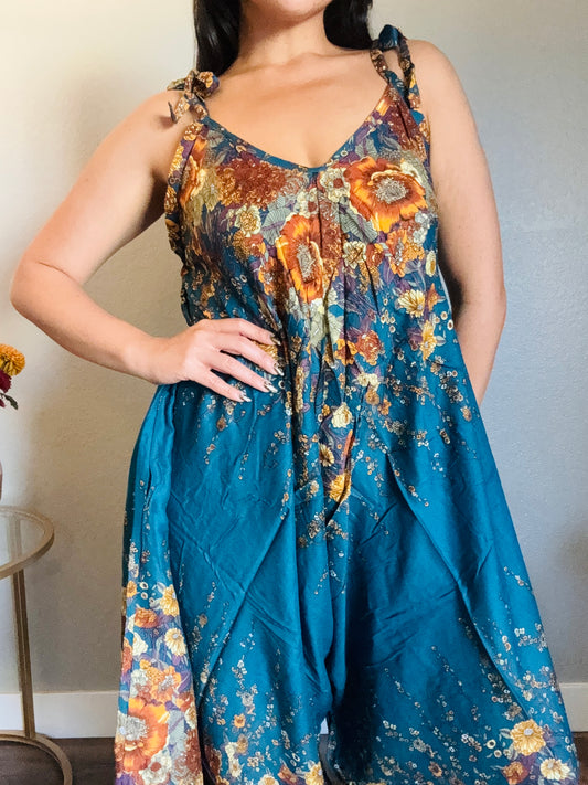 Teal Merry Romper with Pockets