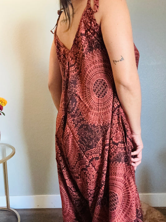 Brown Hearty Romper with Pockets