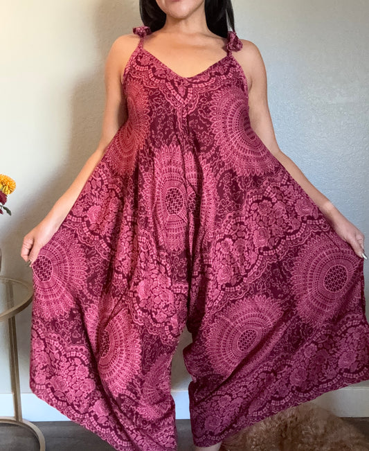 Maroon Pink Hearty Romper with Pockets