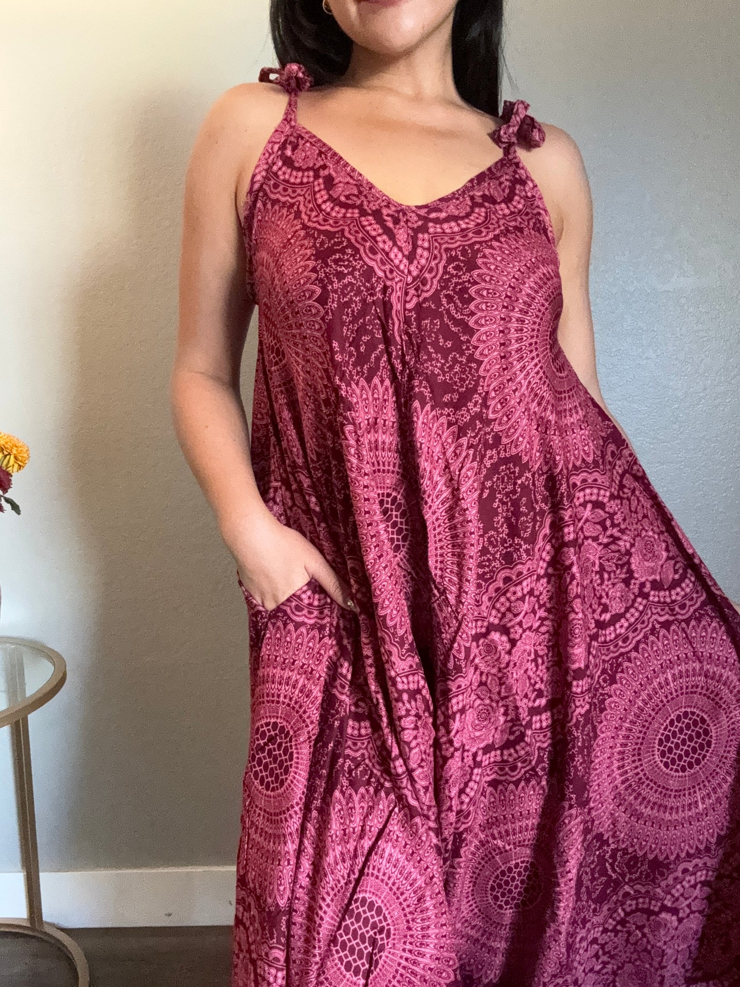 Maroon Pink Hearty Romper with Pockets
