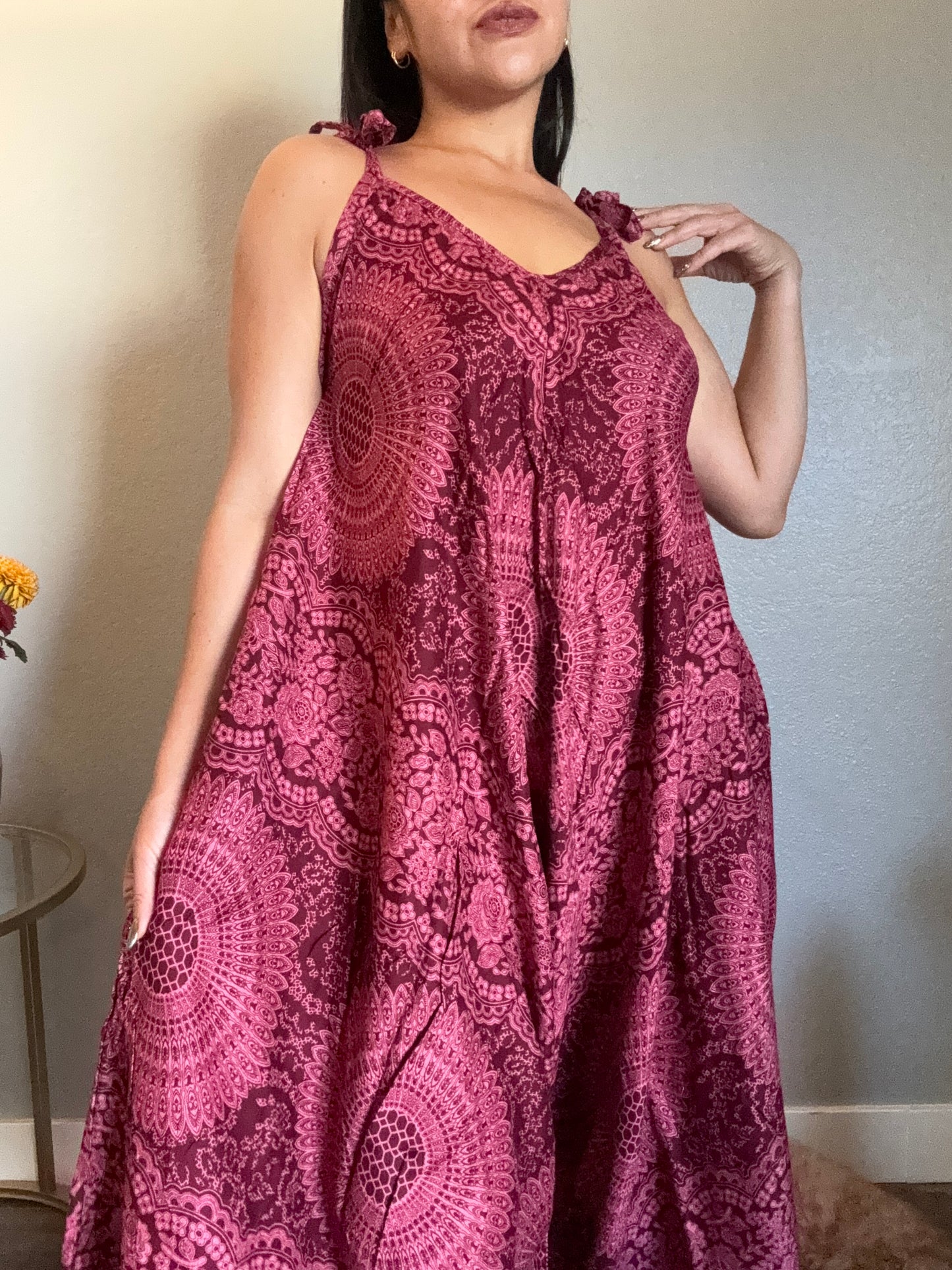 Maroon Pink Hearty Romper with Pockets