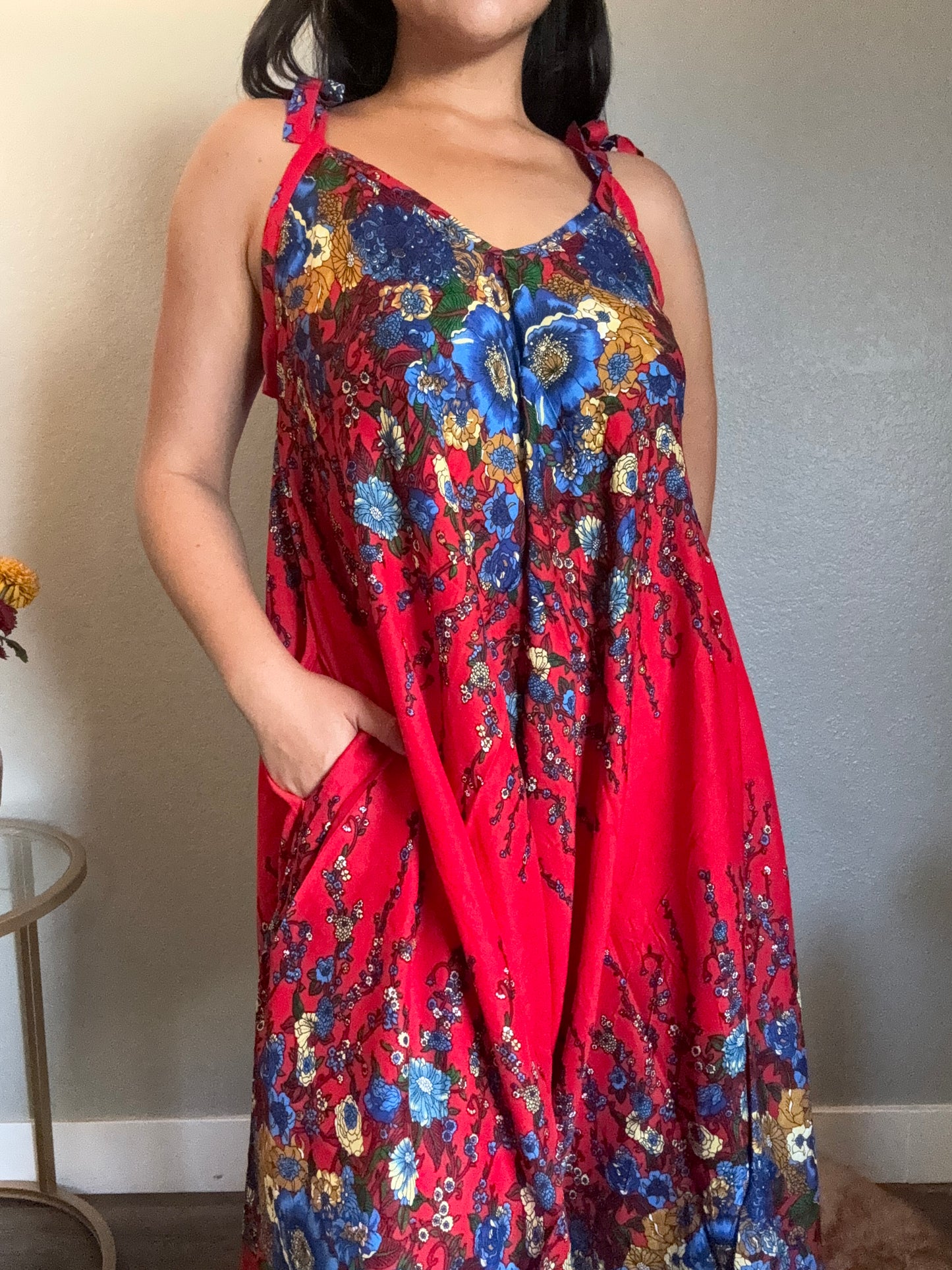 Red Merry Romper with Pockets