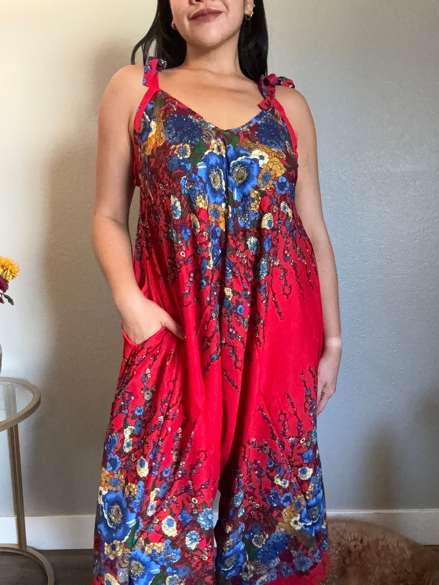 Red Merry Romper with Pockets