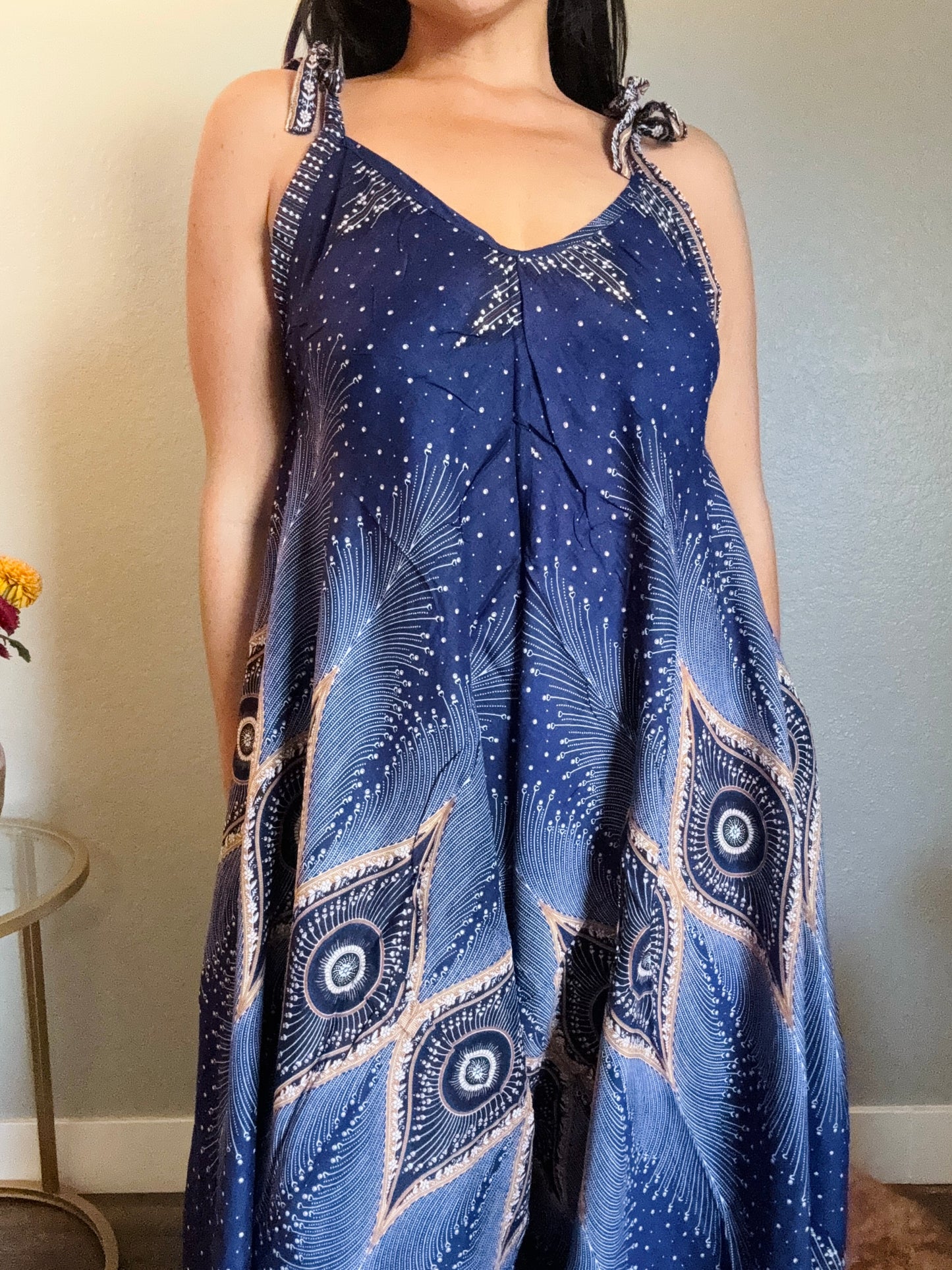 Blue Pleasant Romper with Pockets