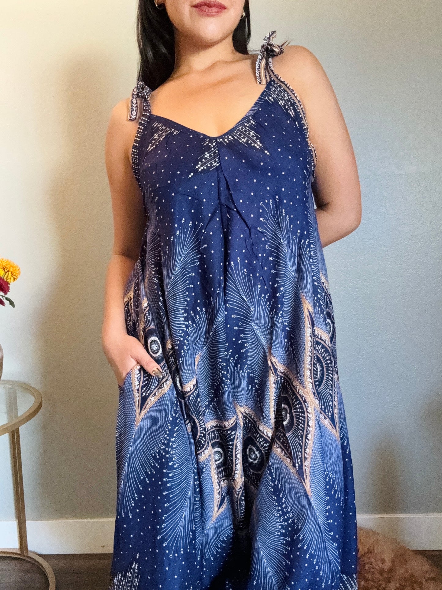 Blue Pleasant Romper with Pockets