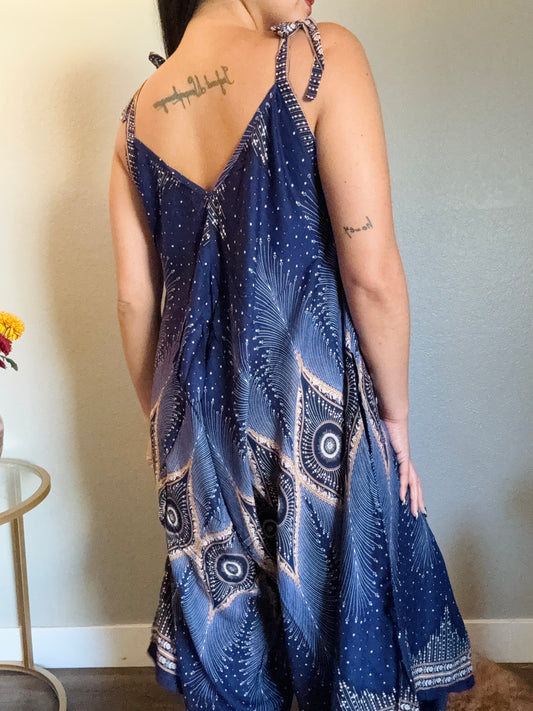 Blue Pleasant Romper with Pockets