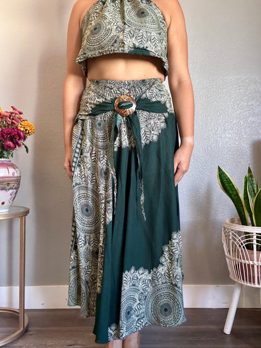 Dark Green Abundant Skirt / Dress with Coconut Shell