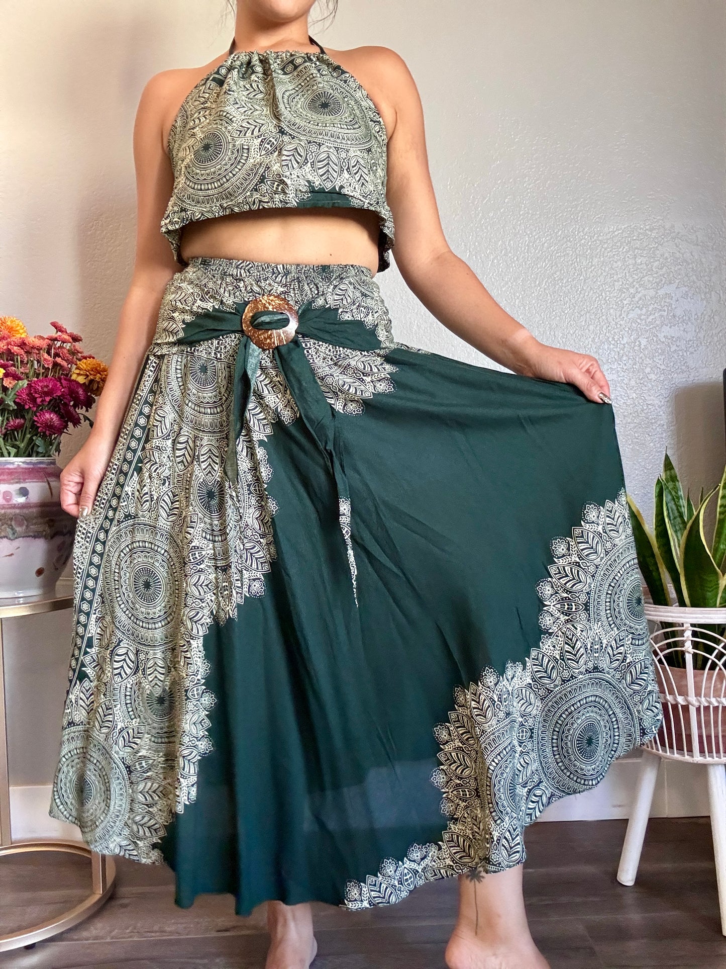 Dark Green Abundant Skirt / Dress with Coconut Shell