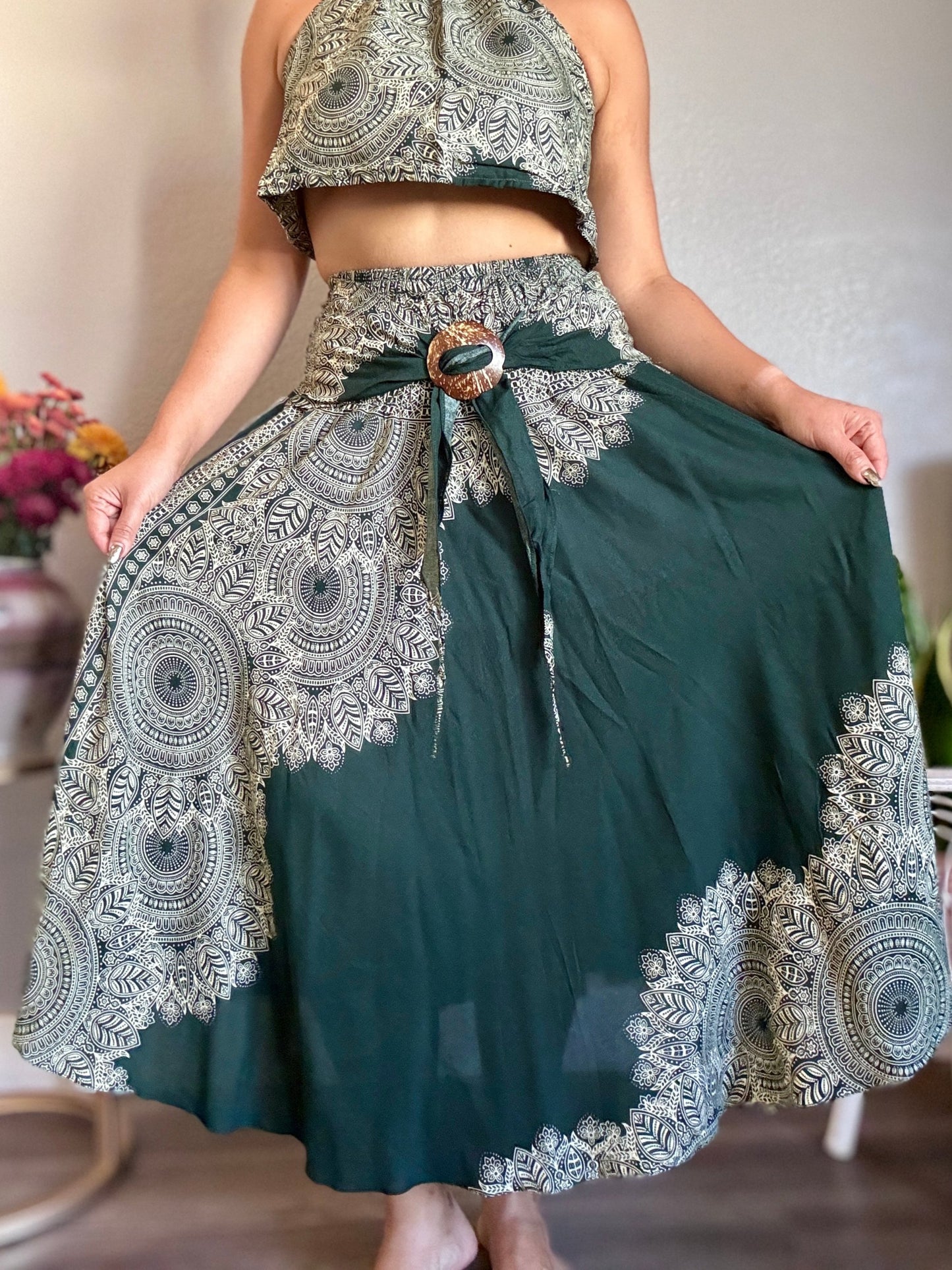 Dark Green Abundant Skirt / Dress with Coconut Shell