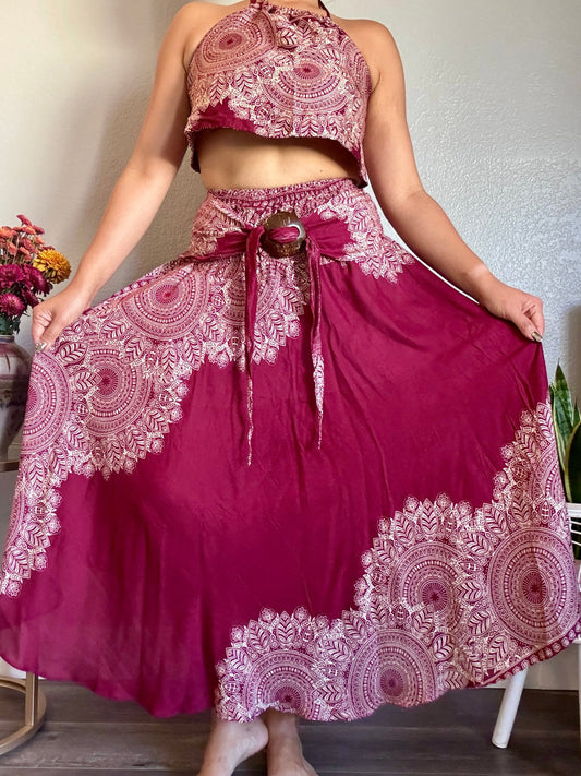 Maroon Abundant Skirt / Dress with Coconut Shell