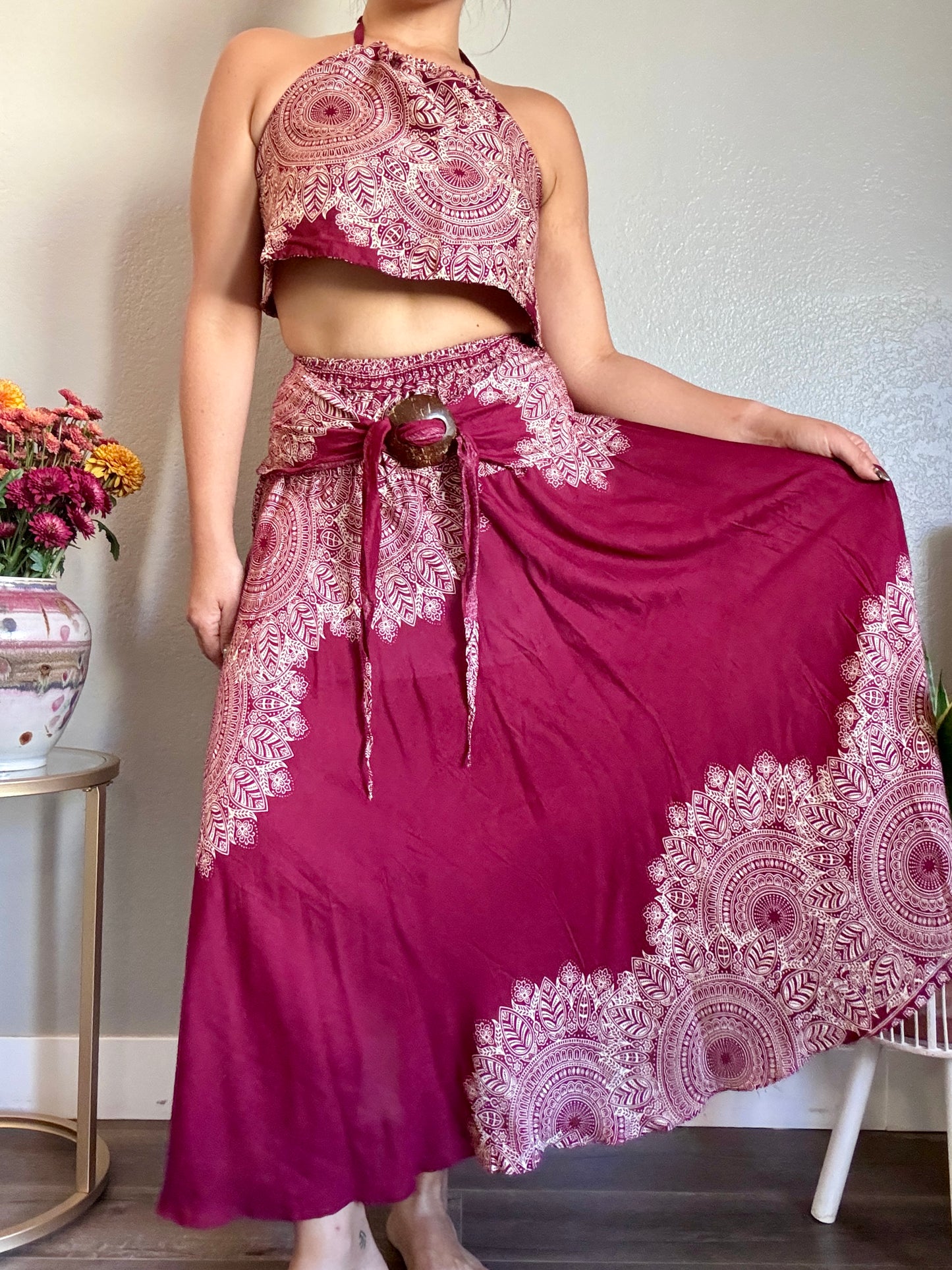 Maroon Abundant Skirt / Dress with Coconut Shell