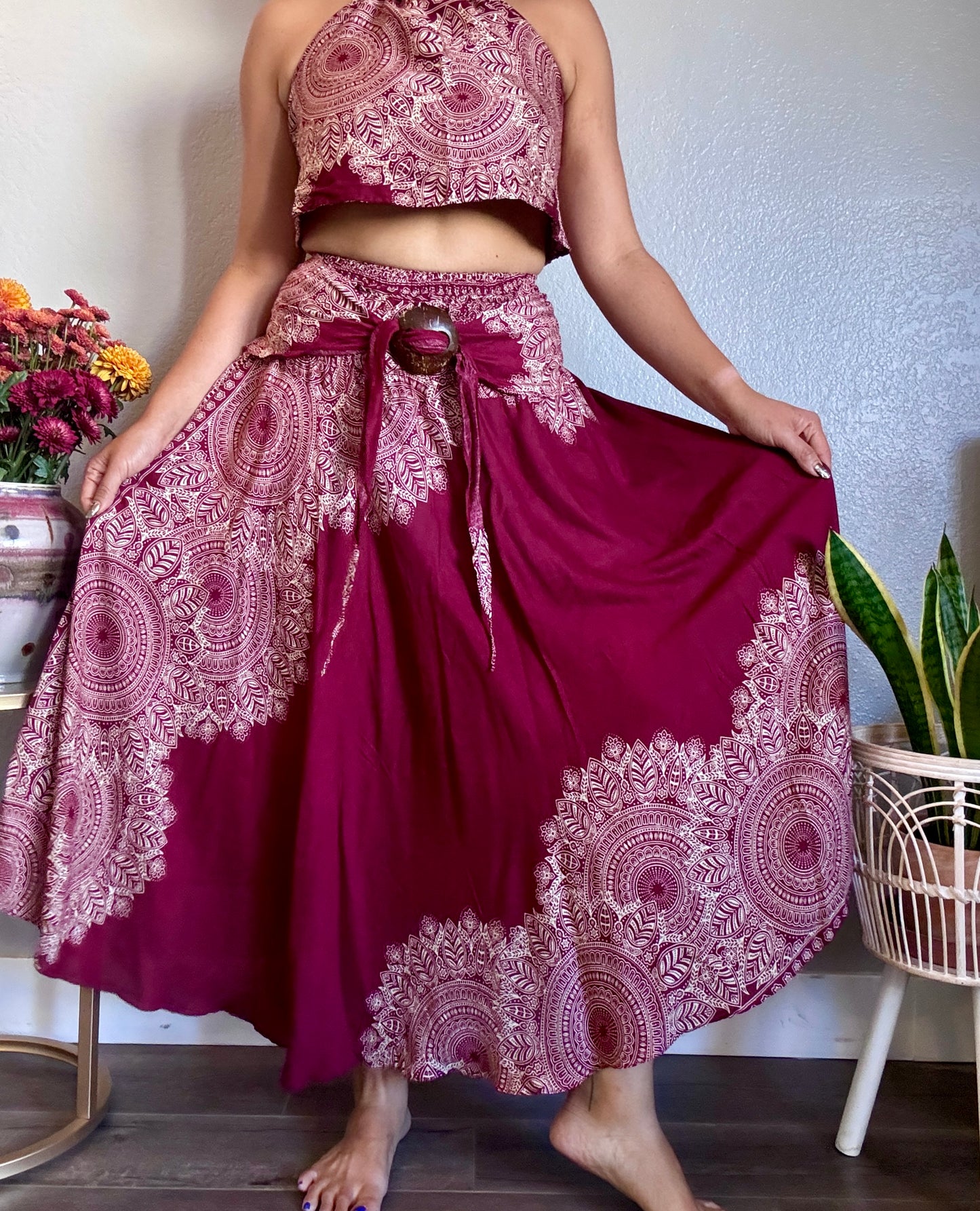 Maroon Abundant Skirt / Dress with Coconut Shell