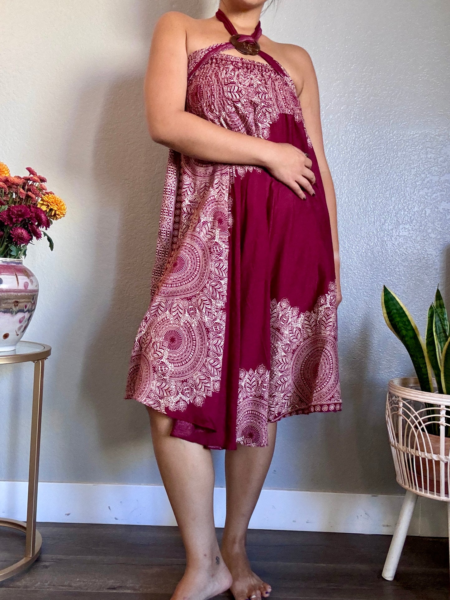 Maroon Abundant Skirt / Dress with Coconut Shell