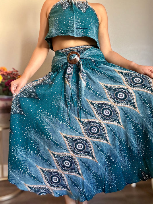 Teal Pleasant Skirt / Dress with Coconut Shell