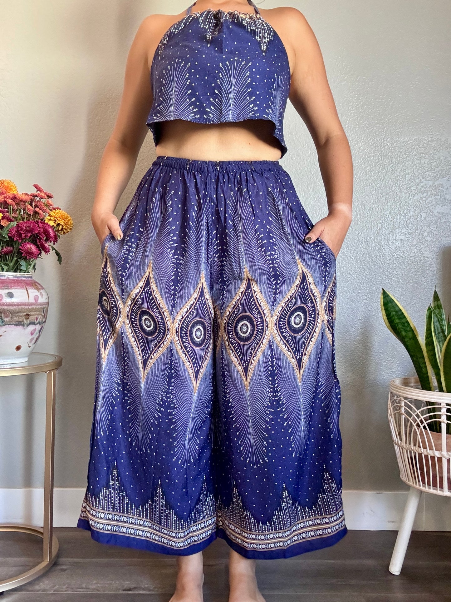 Blue Pleasant Pants with Pockets