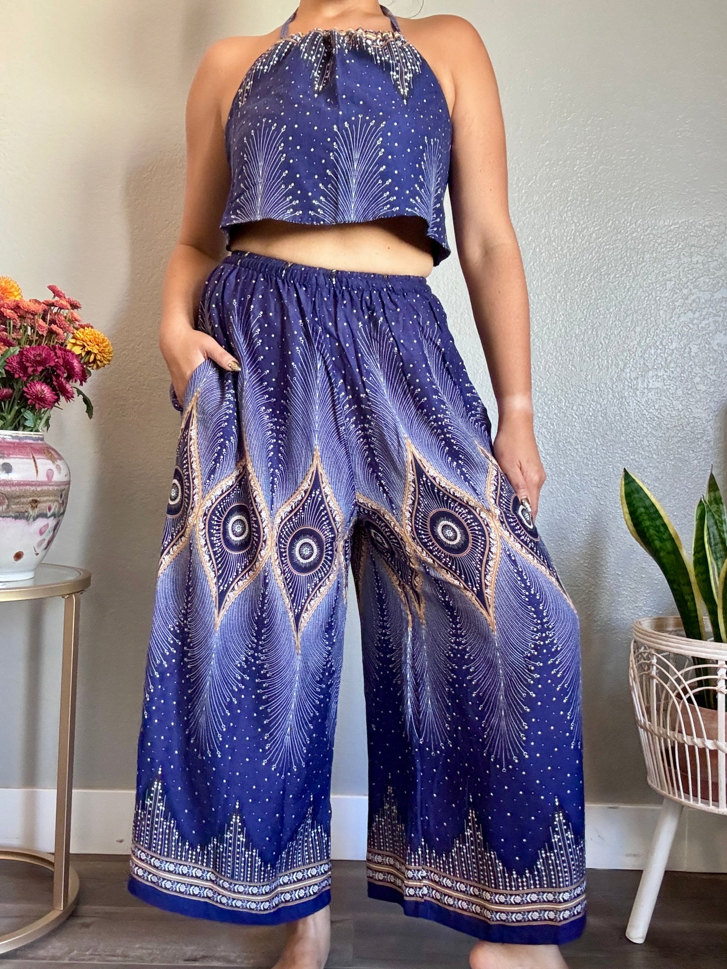 Blue Pleasant Pants with Pockets