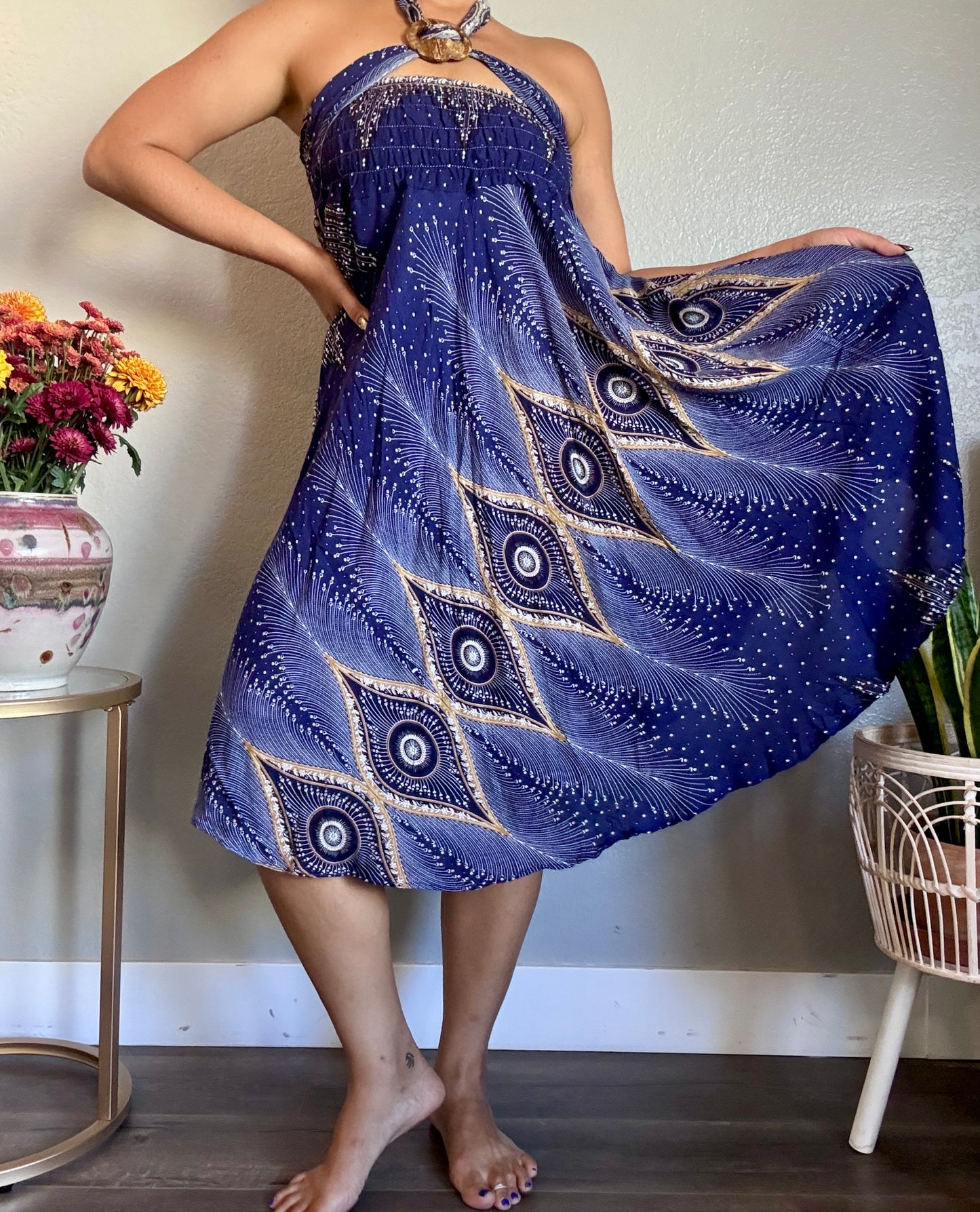 Blue Pleasant Skirt / Dress with Coconut Shell