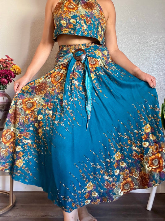 Teal Merry Skirt / Dress with Coconut Shell