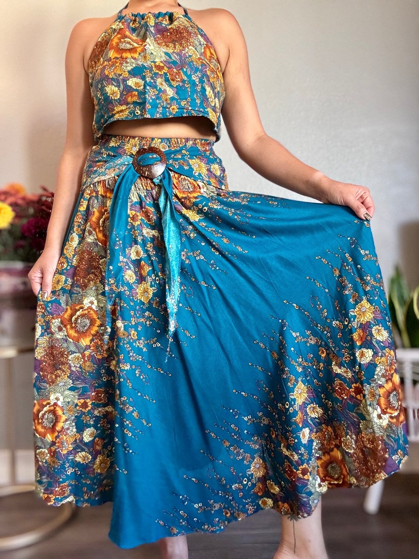 Teal Merry Skirt / Dress with Coconut Shell