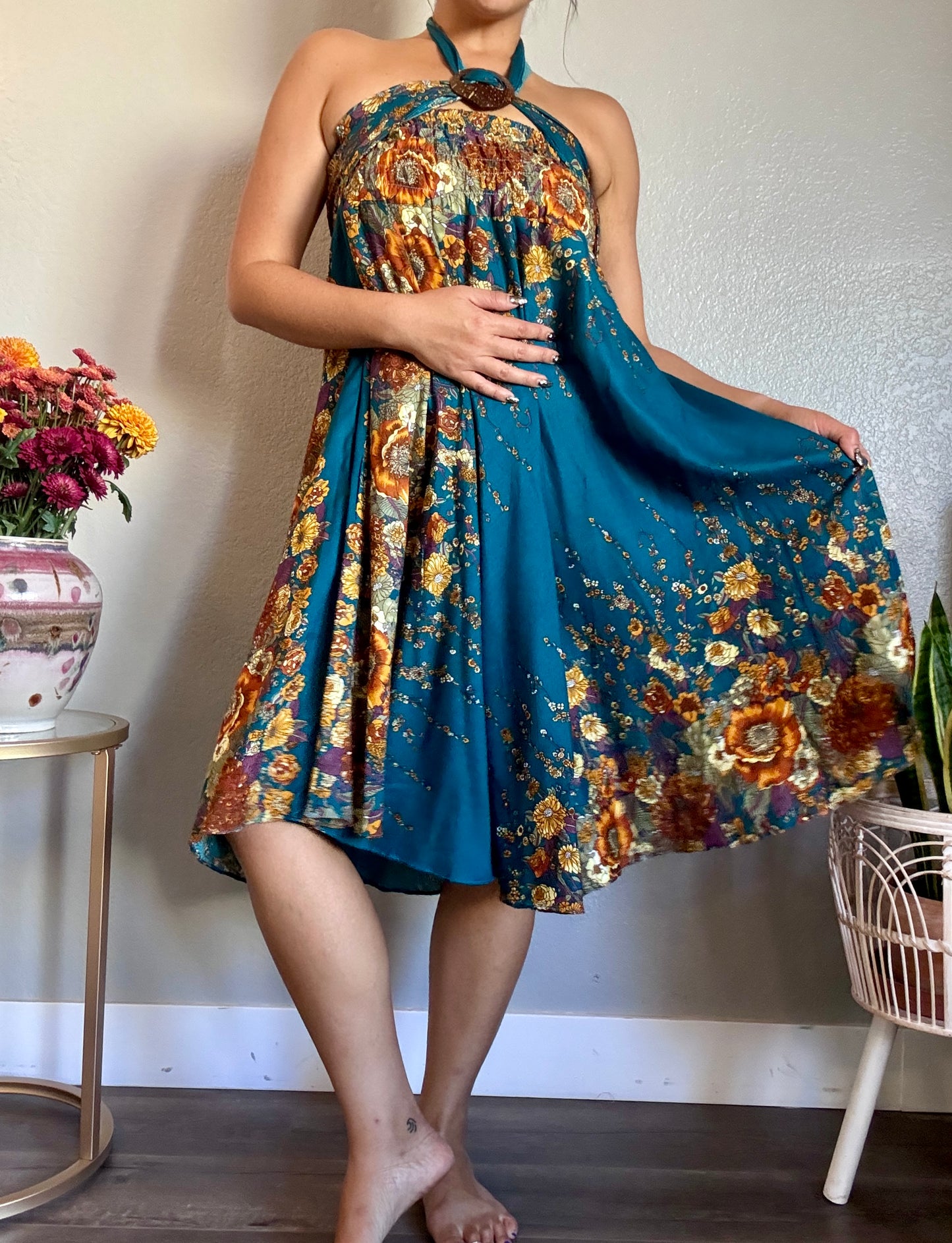 Teal Merry Skirt / Dress with Coconut Shell