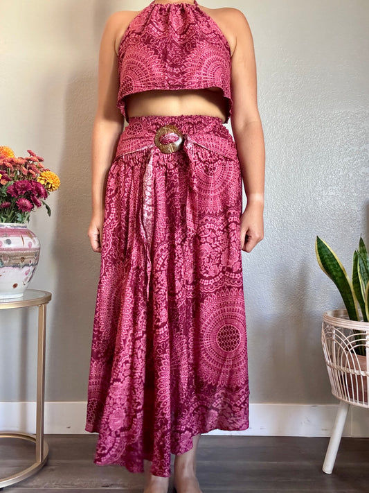 Maroon Pink Hearty Skirt / Dress with Coconut Shell