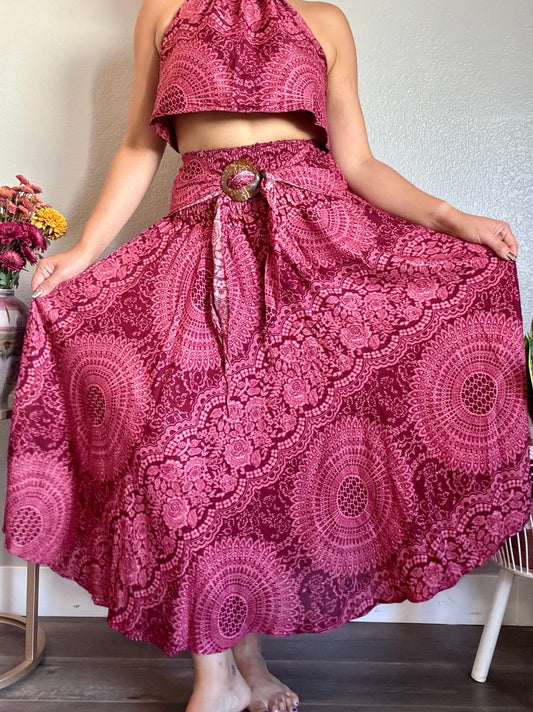 Maroon Pink Hearty Skirt / Dress with Coconut Shell