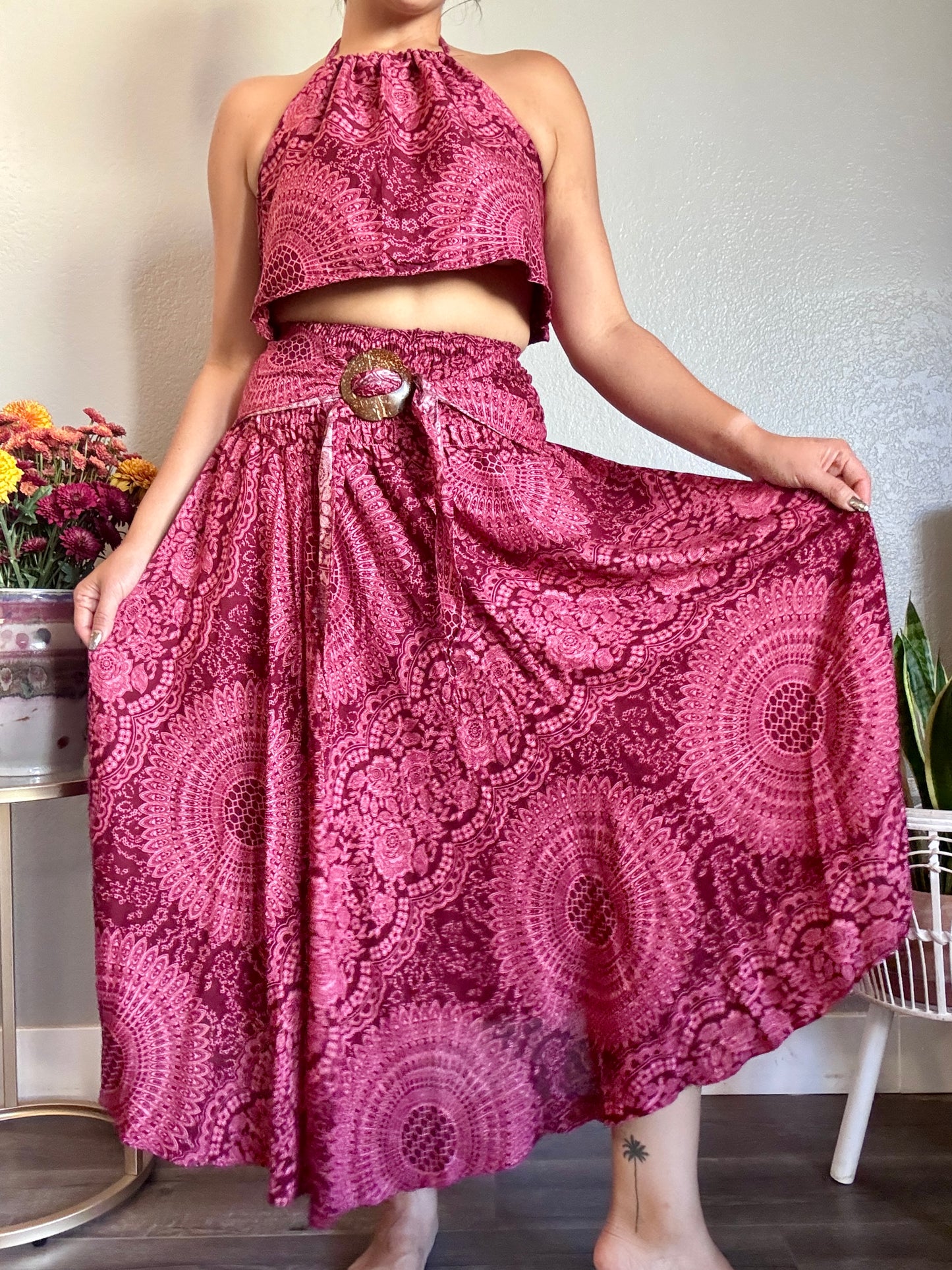 Maroon Pink Hearty Skirt / Dress with Coconut Shell