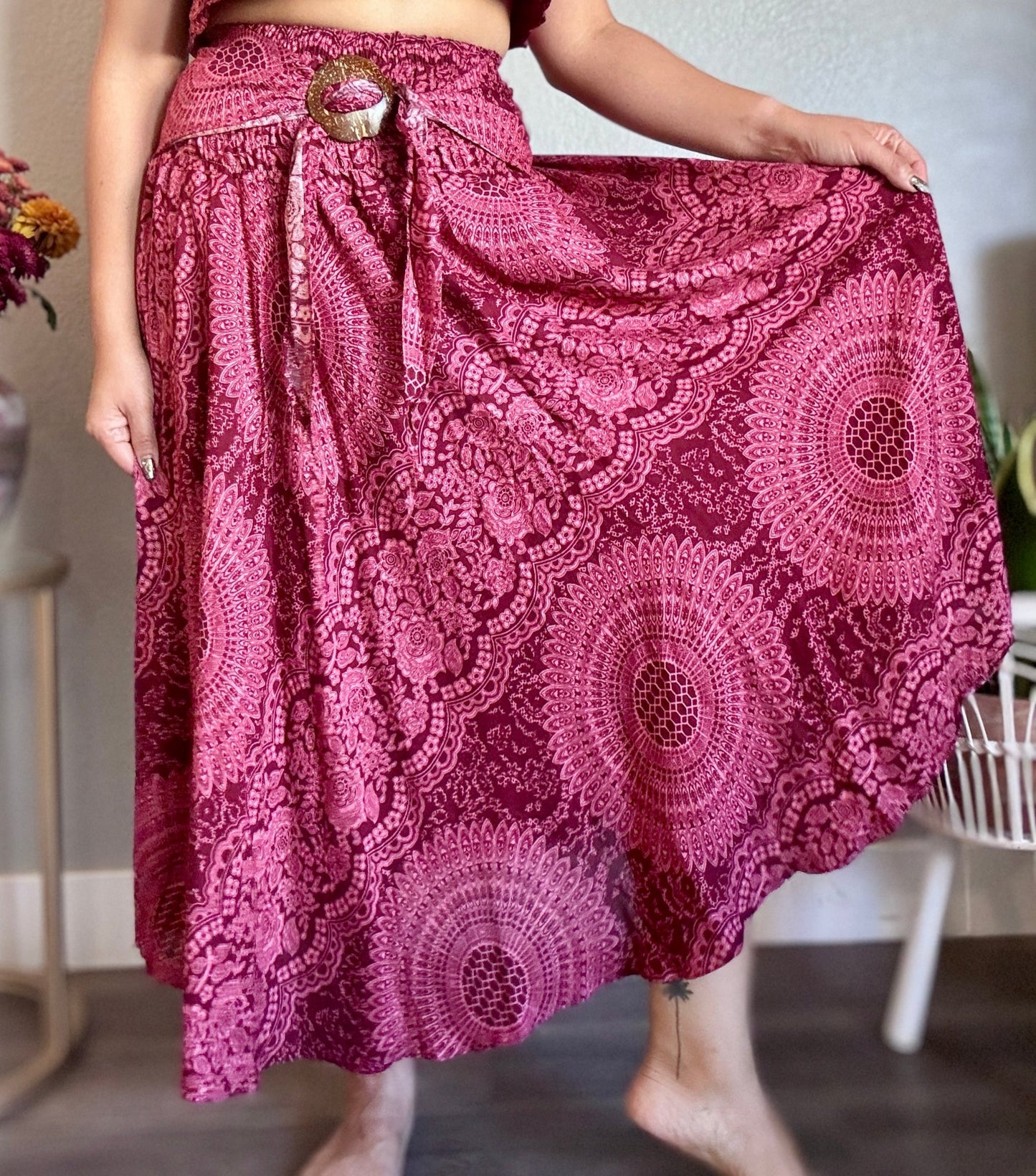 Maroon Pink Hearty Skirt / Dress with Coconut Shell