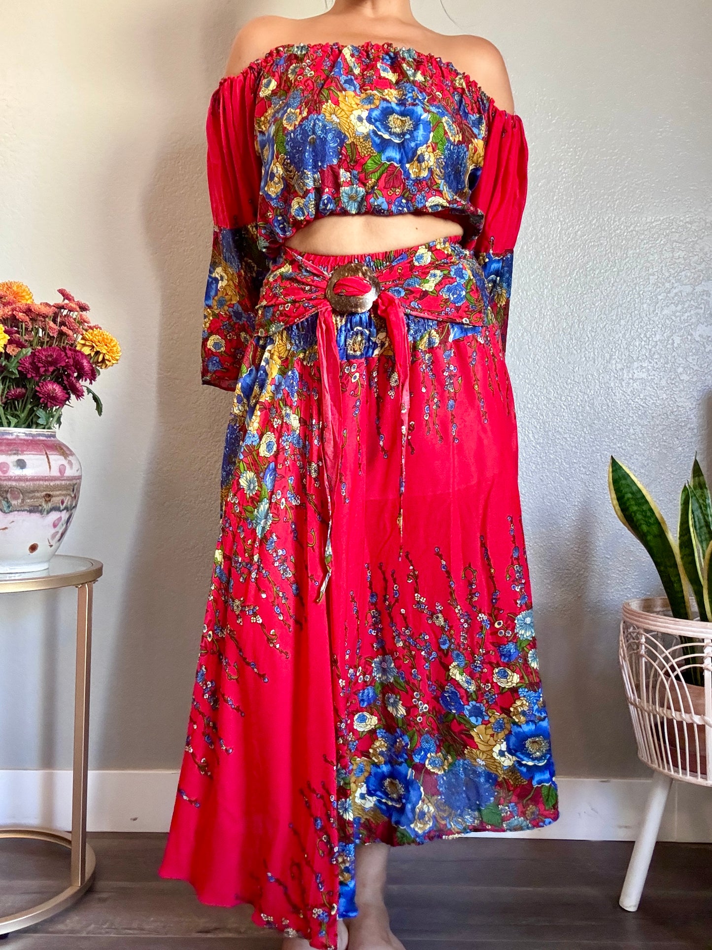 Red Merry Skirt / Dress with Coconut Shell