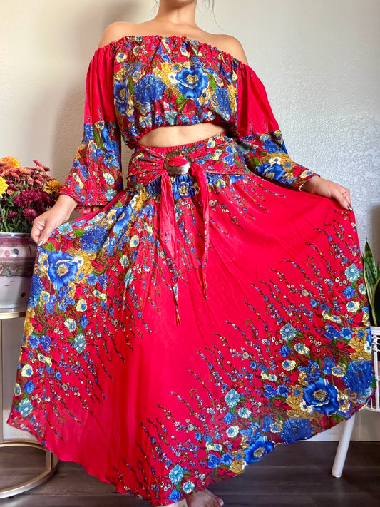 Red Merry Skirt / Dress with Coconut Shell