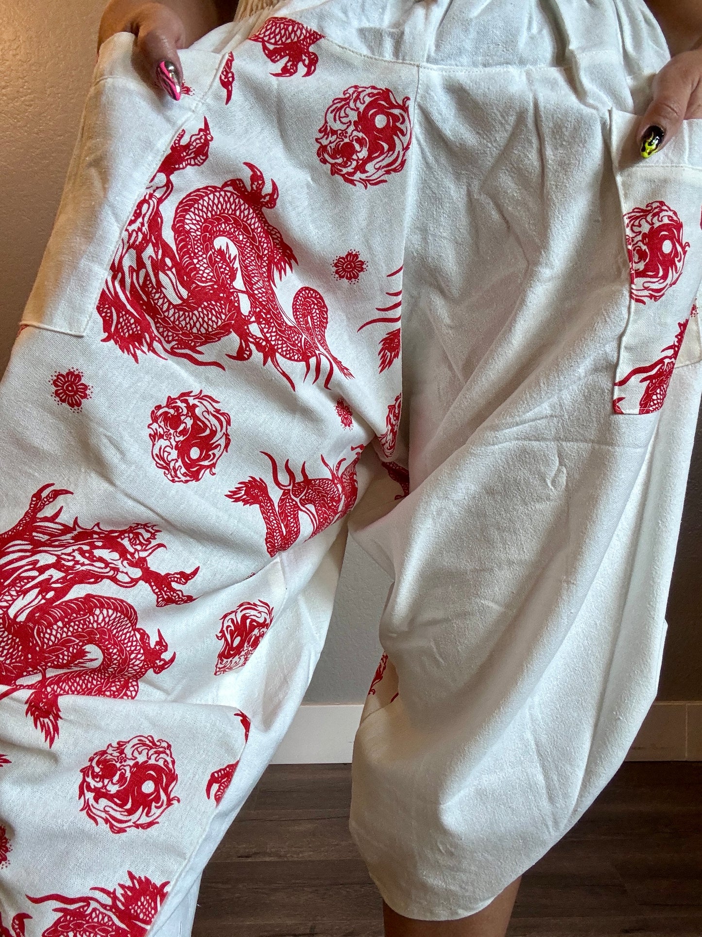 Unisex Cotton Shorts - Red and White Dragon