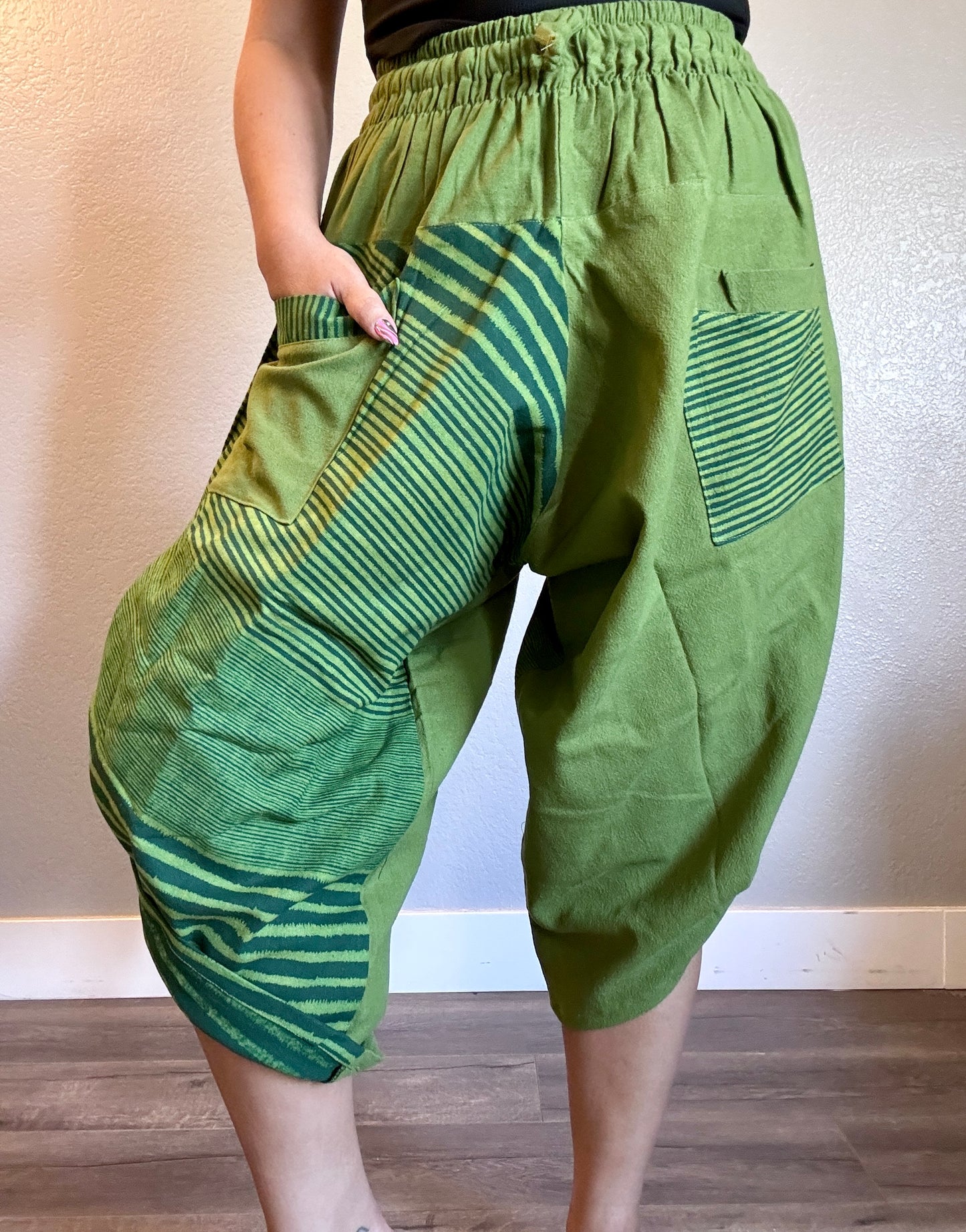 Unisex Cotton Shorts - Green Stripes