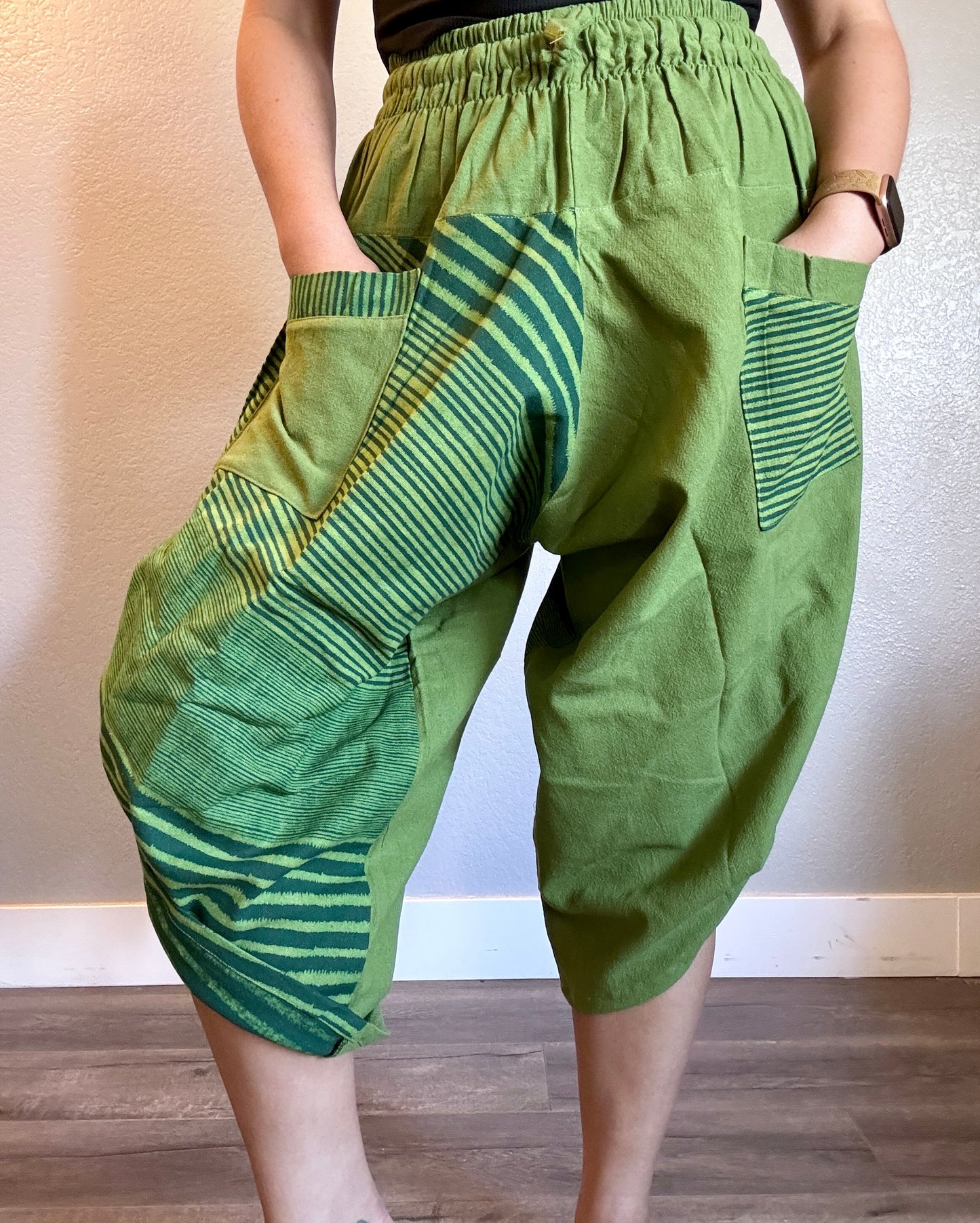 Unisex Cotton Shorts - Green Stripes