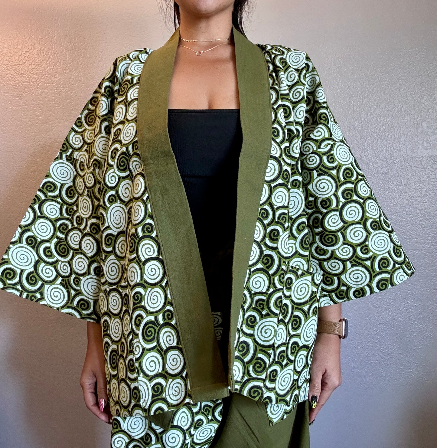 Unisex Cotton Kimono - Green Maze