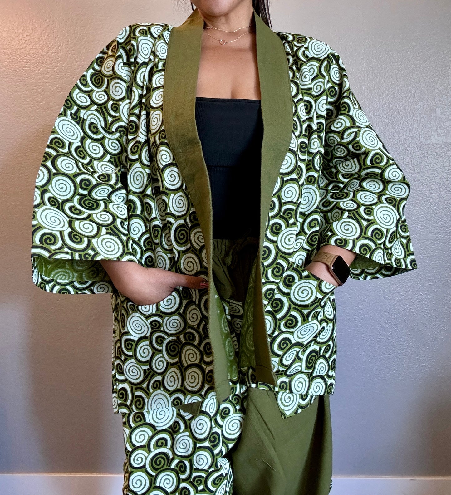 Unisex Cotton Kimono - Green Maze