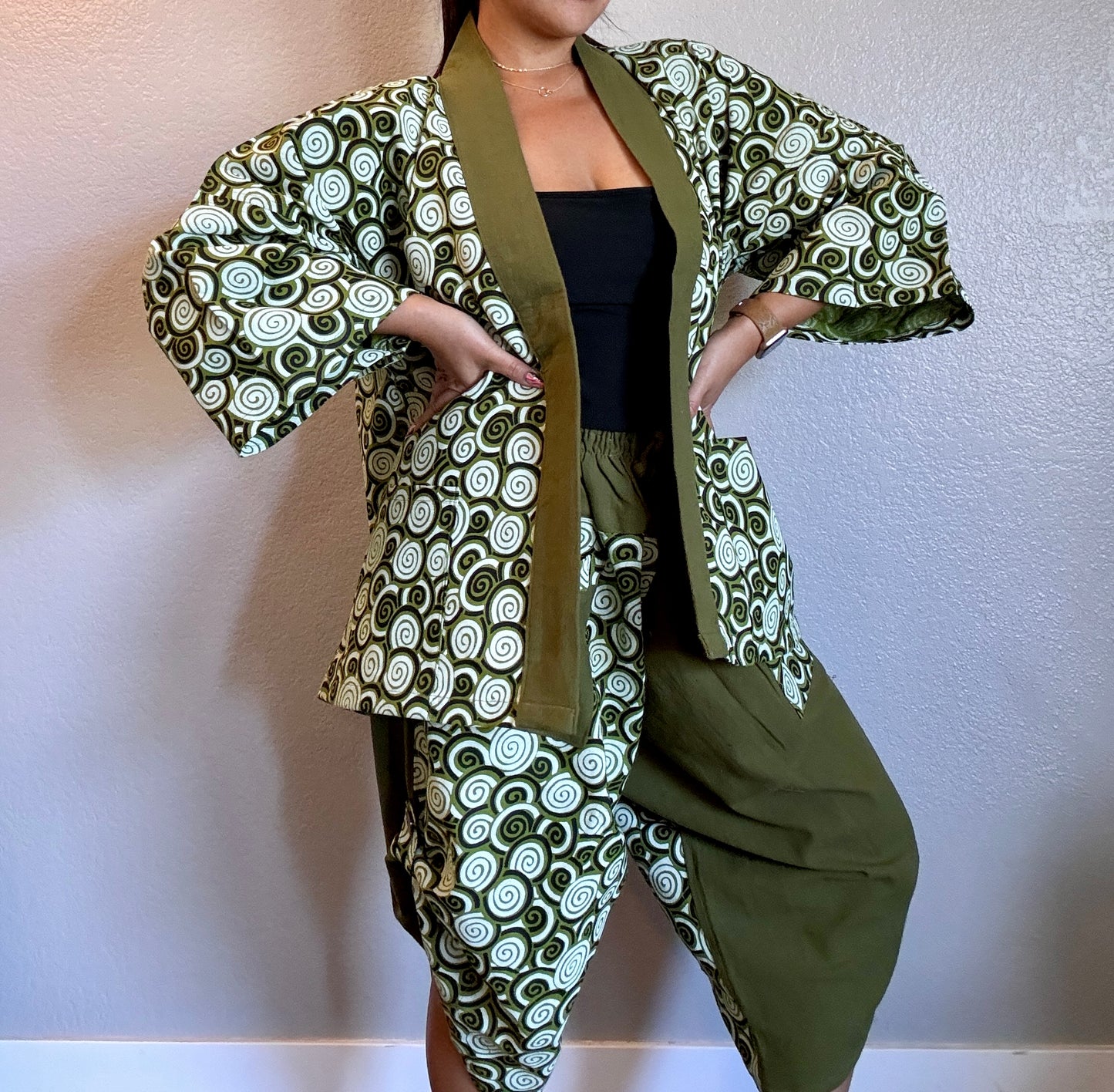 Unisex Cotton Kimono - Green Maze