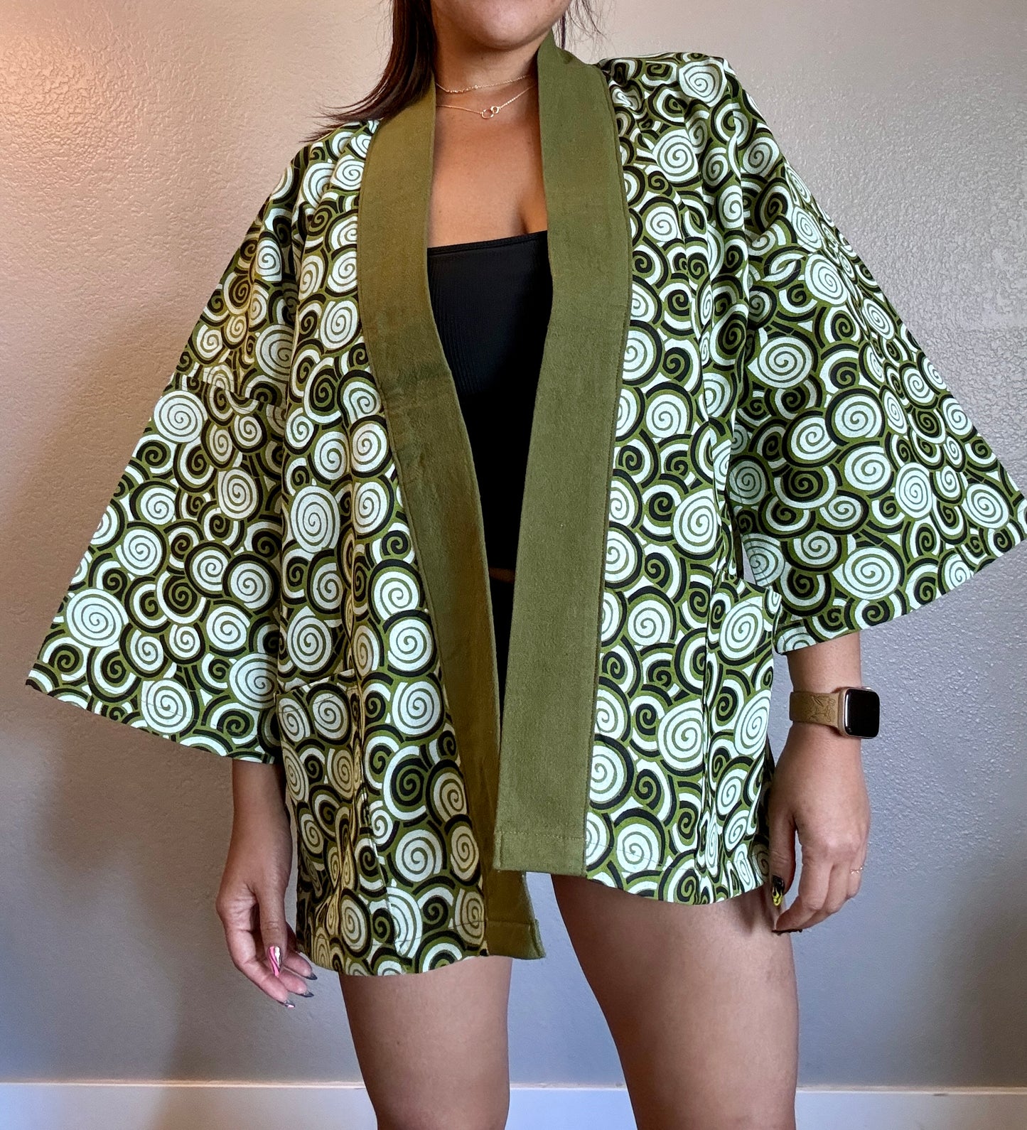 Unisex Cotton Kimono - Green Maze